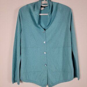 Oska Womens Button-Up Cardigan Sweater Size 1 Turquoise Silk Cashmere Blend